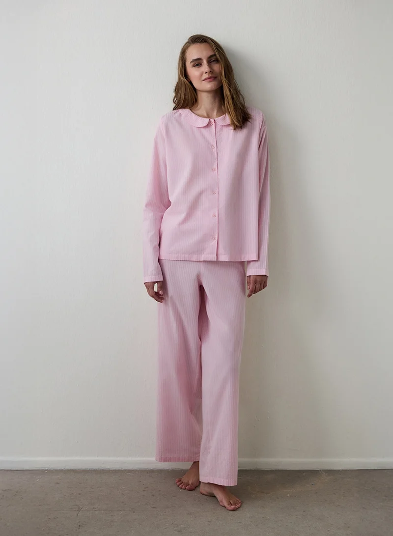 Penti Striped Tie Detail Shirt Collar Pajama Set